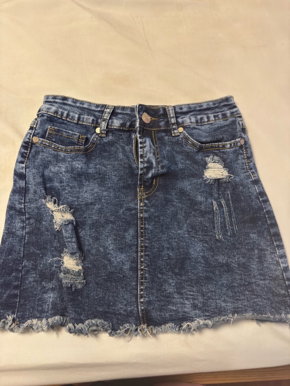 Dark Blue Distressed Denim Mini Skirt